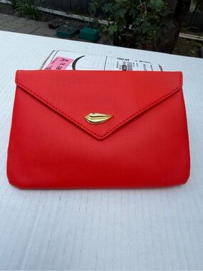 IPSY Neon Coral Makeup Bag Cosmetic Pouch Lips Clutch Travel Case